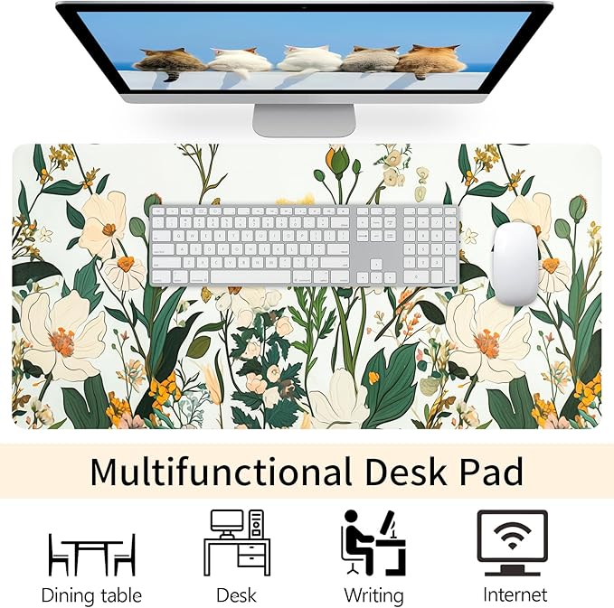 Large Desk Mat, Desk Matt for Desktop, Leather Mouse Pad, Waterproof Large Keyboard Pad, Anti-Slip Computer mat, Keyboard and Mousepad for Women Office Decor (35.4"x16.9")