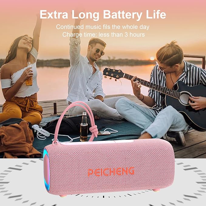 Bluetooth Speaker, Portable Wireless Clear Loud Stereo Sound IPX5 Waterproof with RGB Lights BT5.3 Long Playtime TWS Pairing,for Home Party Outdoor Beach,Great Gift Choice (Pink)