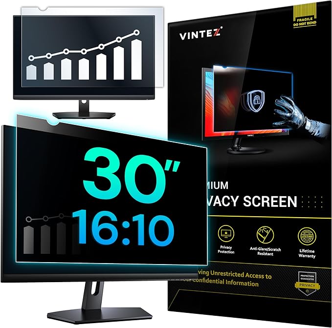 VINTEZ 30 Inch 16:10 Privacy Screen for Computer Monitor and Laptop - Anti Glare Protector Film Blue Light Filter Eye Protection - Computer Screen Privacy Shield, [1 Pack]