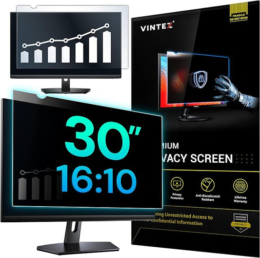 VINTEZ 30 Inch 16:10 Privacy Screen for Computer Monitor and Laptop - Anti Glare Protector Film Blue Light Filter Eye Protection - Computer Screen Privacy Shield, [1 Pack]
