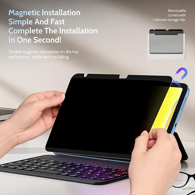 Peslv 4 Way Magnetic Privacy Screen Protector for iPad 10th Gen 2022 10.9" & iPad 11th Gen A16 2025 11", Removable 360 Spy Private Filter, Anti Blue Light Glare Bubble-Free Black Security Protector