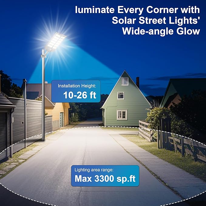 1-Pack Solar Street Light - 9000W Street Lights Outdoor 260000LM Dusk to Dawn Solar Power Parking Lot Light, IP67 Waterproof Wide Angle Lamp with Motion Sensor for Yard, Road