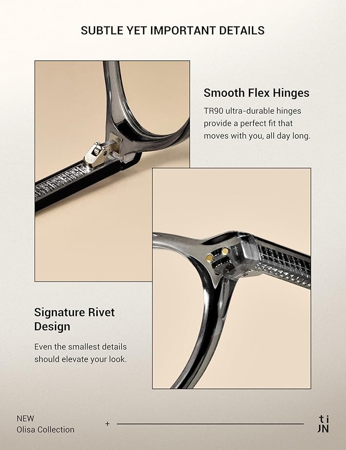 TIJN Olisa Blue Light Blocking Glasses for Women Men,Retro Oval Frame Bluelight Eyeglasses for Gaming/Computer/Screen