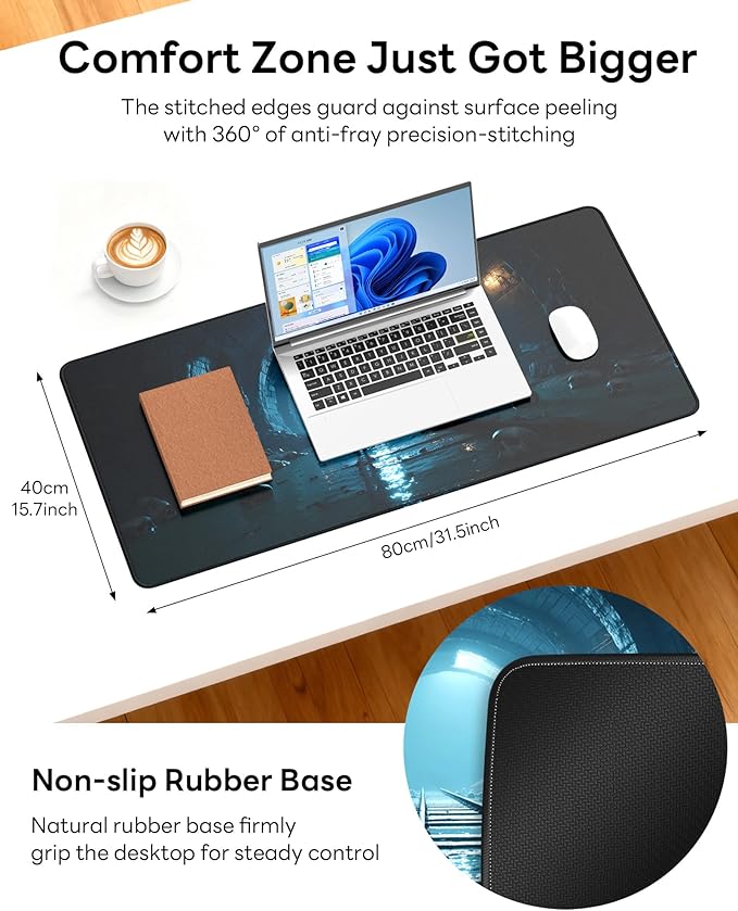 XL Gaming Mouse Pad, 31.5x15.7'' Large Desk Mat with Anti-Slip Rubber Base & Stitched Edges for Gaming, Office, Home - Dark Tunnel