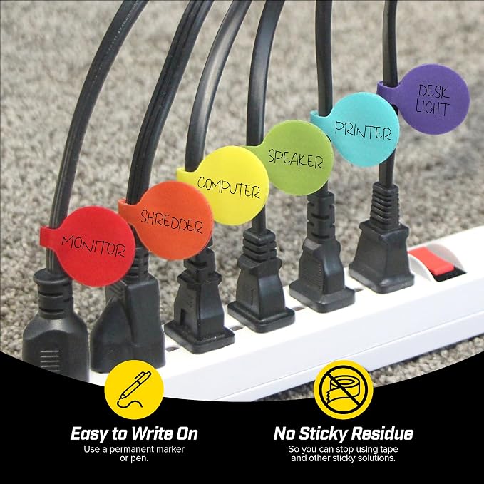 Cable Labels - Wrap-It Storage - Circles, Multi-Color (36-Pack) - Color Coded Labels for Organizing, Wire Tags Write on Surface for Labels for Charging Cords and Electronics - Image 2