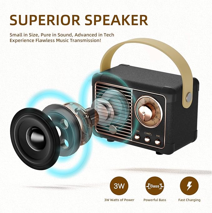 Bluetooth Speaker Retro Wireless Speaker Vintage Decor Room Decor Portable Outdoor Support USB/TF Card/AUX for Home Party Camping Birthday Gifts for Men,Teenage Boys,Him,Dad,Boyfriends(Black)