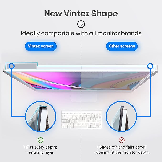 VINTEZ Blue Light Screen Protector for 23 Inch Computer Monitor and Laptop – Anti-UV Blue Light Blocking Film for Desktop PC, Eye Protection Filter, 20.6" x 12", 1 Pack