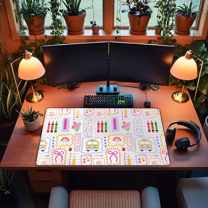 Pink Cute Desk Mat 31.5''X15.7'' Teacher Desk Pad Large Mouse Pad Teacher Appreciation Gift Back to School Extended Gaming Mousepad XXL Keyboard Mouse Mat for Computer Laptop Classroom Decor