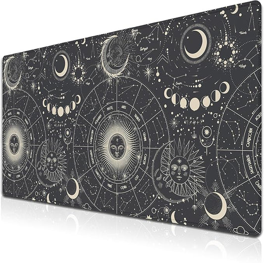 Big Mouse Pad Black Gaming Mousepad Computer Desk Accessories for Men Keyboard Mats Computer Pad Non-Slip Rubber Base 35.4 X 15.7 for Game Office, Vintage Engraved Witch Style