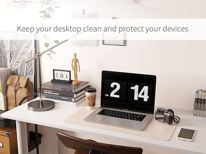 RENMTURE Dual-Sided Mouse Pad, Natural Cork & PU Leather Large Desk Pad for Office and Home Work, Desk Protector Non-Slip, Waterproof, Easy Clean (Apricot, 23.6" x 13.7")