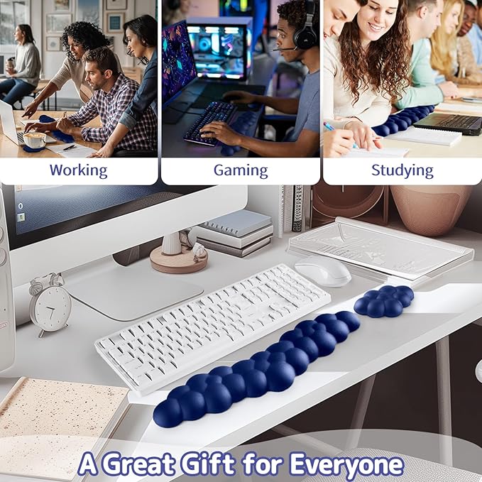Sushret Cloud Wrist Rest for Keyboard and Mouse, Memory Foam PU Leather Keyboard Wrist Rest with Ergonomic Support, Non-Slip Base, Cute Arm Rest Pad & Palm Cushion, Office Desk Accessory, Dark Blue