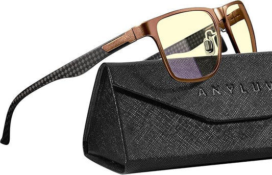 ANYLUV Carbon Fiber Reading Glasses for Men Women, Blue Light Blocking Computer Readers, Anti Glare Spring Hinge