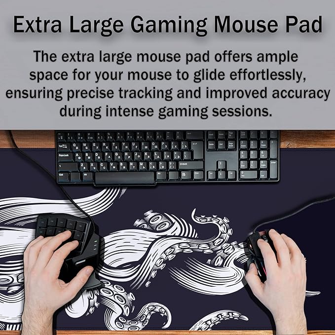 Game Mat Black Gaming Mouse Pad Extra Large Mouse Pads Computer Desk Accessories for Men Computer Mats Mousepad XXL Non-Slip Rubber Base 35.4 X 15.7 for Game Office, Octopus