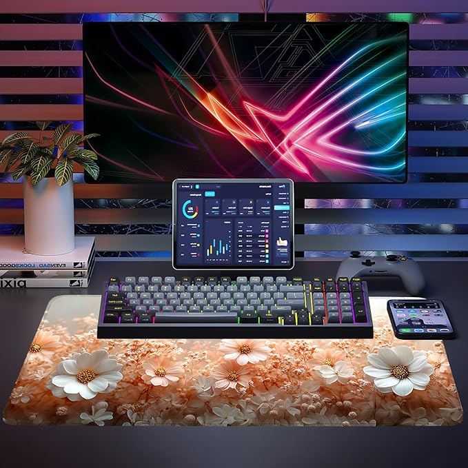 Mouse Pad, Large Anti-Slip with Stitched Edges Desk Mat Desktop Laptop Computer Desk Keyboard Mat,Table Protector Blotter Mat (Powder, 35.4" x 15.7")