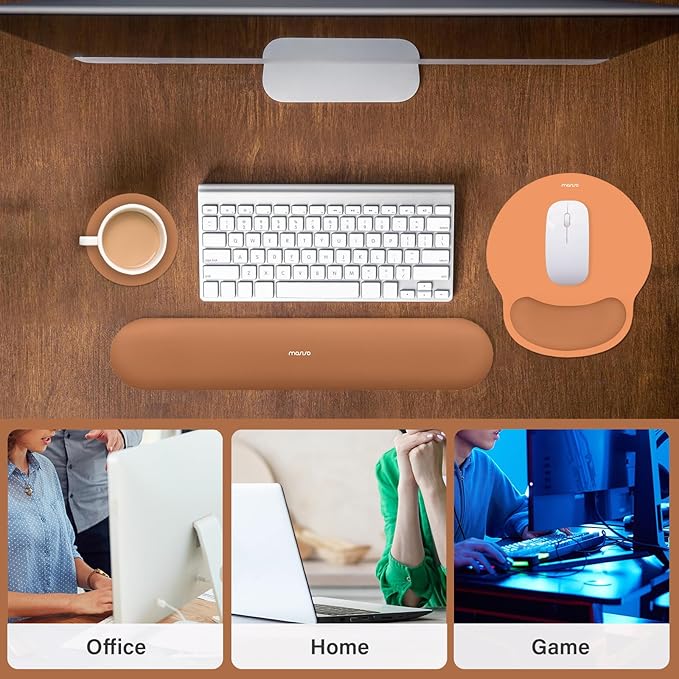MOSISO Wrist Rest Support for Mouse Pad&Keyboard Set, Circle Curved Ergonomic Mousepad&Coaster Non-Slip Base Home/Office Pain Relief&Easy Typing Pad with Soft Cloth&Silicone Lining, Cosmic Orange