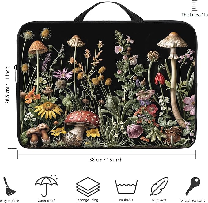 Laptop Sleeve Bag with Handle Computer Protective Soft Cover Case for 14 Inch 13 Inch Laptop,Mushroom in Weed