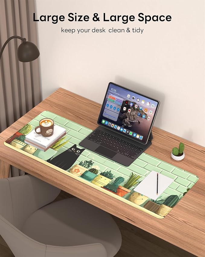 Black Cat Mouse Pad, 31.5 x 11.8 Large Desk Mat with Stitched Edges & Non-Slip Base, Mousepad for Office, Home, Work