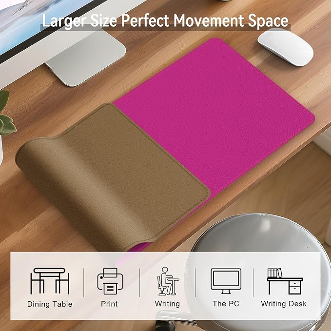 Dual Sided Leather Desk Mat - Waterproof Desk Pad - Ideal for Large Mouse Pad and Desk Mats on Top of Desks (Rose, 33"*13")