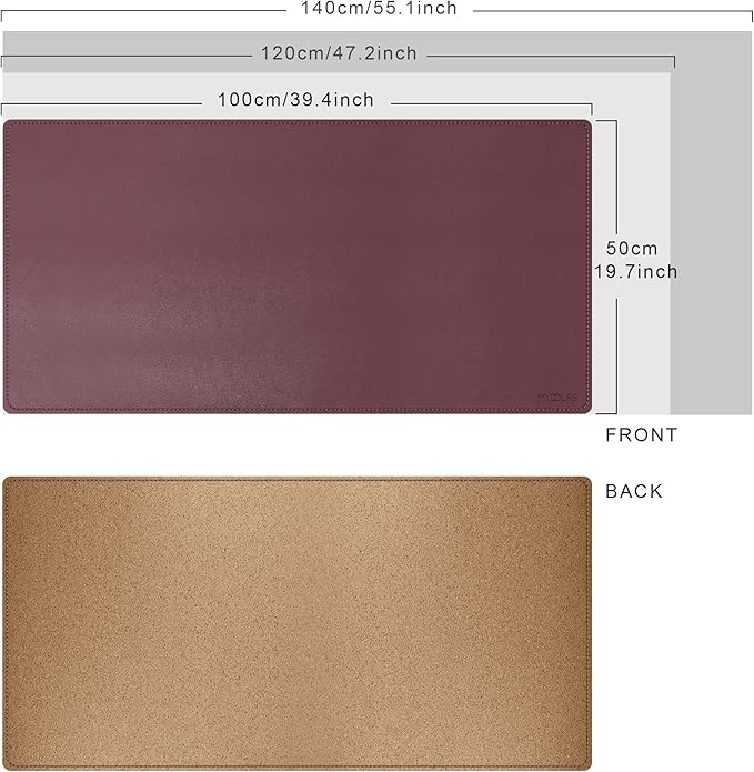 Mydours Dual-Sided Desk Pad, 40" x 20"Large Mouse mats Cork & PU Leather for Office and Home Work, Waterproof Desk Mats on The Top of Desks (Burgundy)