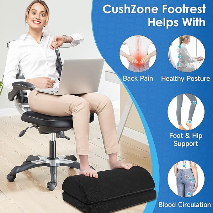 CushZone Foot Rest,Desk & Gaming Accessories,Foot Rest for Under Desk at Work,Comfortable Footrest with 2 Adjustable Heights & Removable Cover, Office Desk Accessories（Black-20 in）