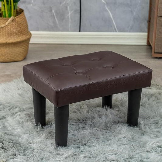 CAROLMADE Ottoman Foot Rest, PVC Small Ottoman Foot Stool with Legs Modern Footstool Ottomans for Living Room Entryway Office, Brown