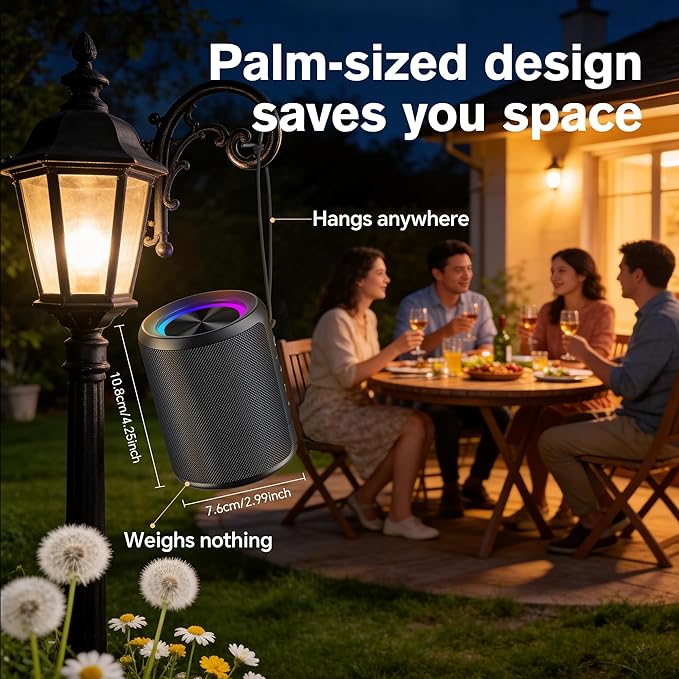 Portable Bluetooth Speaker, IPX7 Waterproof Wireless Speaker with 20W Loud Stereo Sound, 15H Playtime & Beat-Synced RGB Light, Small Outdoor Speaker for Shower, Pool, Beach, Hiking and Gifts