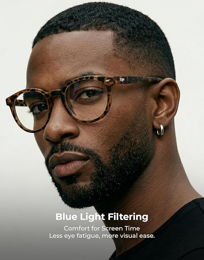 TIJN Blue Light Blocking Glasses Men Women Vintage Thick Round Rim Frame Eyeglasses