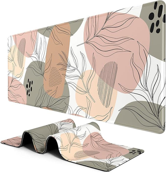 BOSOBO Large Mouse Pad, Desk Pad, XXL XL Extended Gaming Mouse Pad, Desk Mat for Office & Home, Long Keyboard Mat, Huge Mouse Pad, Desktop Full Cover 31.5 x 11.8 Inches, Modern Boho Leaves