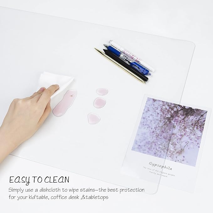 Oterri Clear Writing Desk Pad, 36’’x24” Heat Resistant Waterproof PVC Round Edge Durable Desk Protect Mat, Anti-Static Writing Mat Table Protector