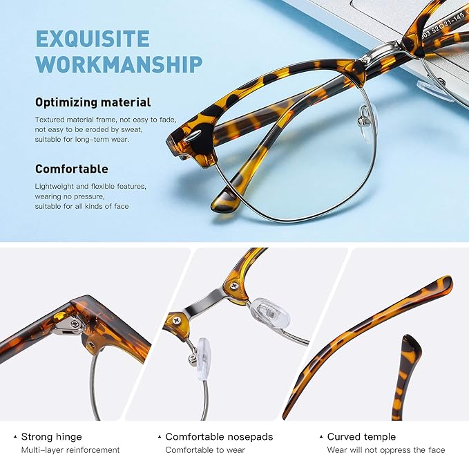 Blue Light Blocking Glasses Vintage Half Frame UV Clear Lens Anti Eyestrain Computer Gaming Glasses for Women Men