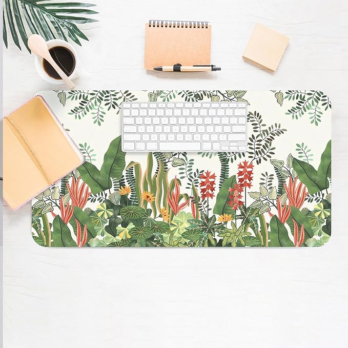 Desk Mat Large Protector Pad 23.6" ×11.8", Non-Slip PU Leather Desk Blotter, Waterproof Mouse Pad for Office Home Foliage