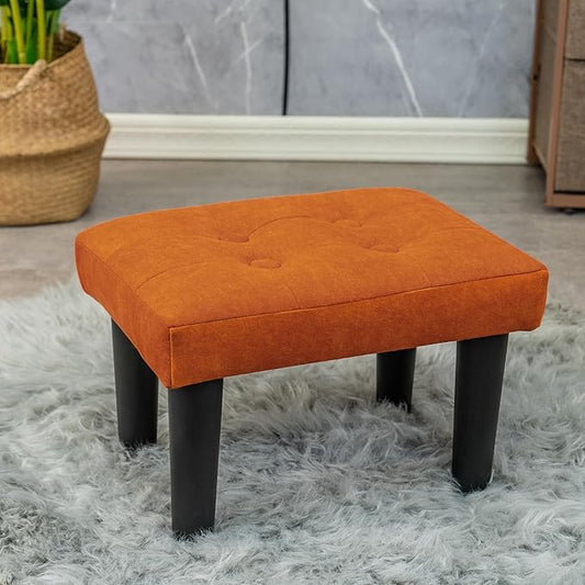 CAROLMADE Ottoman Foot Rest, Suede Small Ottoman Foot Stool with Legs Modern Footstool Ottomans for Living Room Entryway Office, Orange