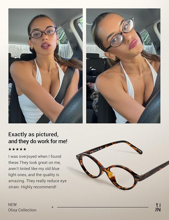TIJN Olisa Blue Light Blocking Glasses for Women Men,Retro Oval Frame Bluelight Eyeglasses for Gaming/Computer/Screen