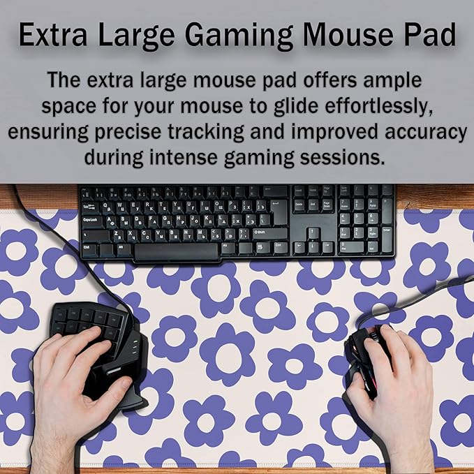 Gaming Mouse Pad Purple, Big Mouse Pads Desk Pad for Women Office Decor Office Desk Mats, Pad for Mouse Waterproof Non-Slip Rubber Base, 35.4 X 15.7 inch for Work/Game/Office/Home Flowers