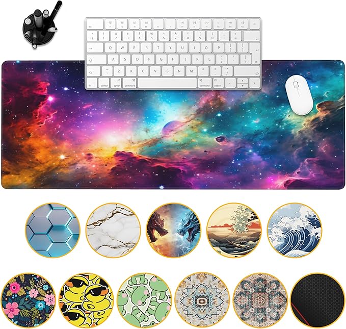 Desk Mat,Cosmic Aurora Line Gaming Mouse Pad,31.5""X15.7"" Large Desk Pad with Stitched Edge Non-Slip Base Keyboard Big Mouse Pad for Office Home Work Gaming, WDQ-D06