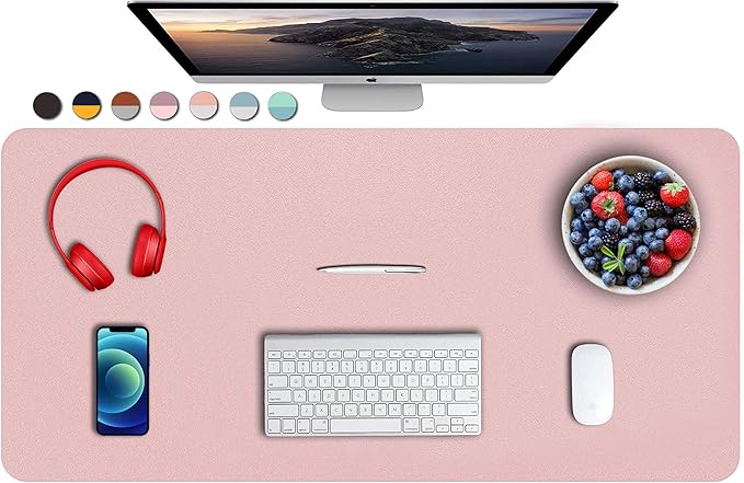 Dual Sided PU Leather Desk Pad, Mouse Pad, Office Desk Mat, Non-Slip Laptop Desk Pad, Waterproof Desk Writing Pad for Office and Home (35.4" x 17.7", Pink+Silver)