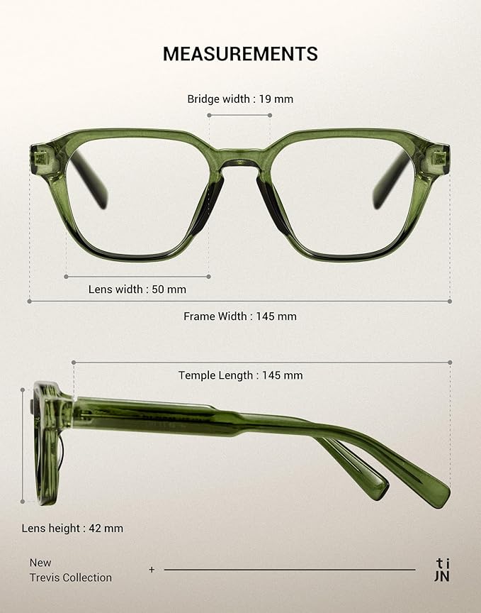TIJN Blue Light Blocking Glasses, Anti Eyestrain UV Protection, TR90 Square Frame Glasses Chic Preppy Look for Women and Men