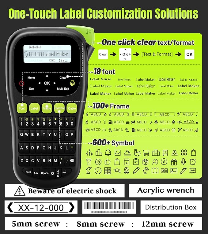 Label Maker Waterproof-Labels, Wire Label Maker Machine with 4 Tapes, Laminated Handheld Label Printer, Backlit & Portable & 3 Cable Modes, H1100 Labeler for Industrial Office Organization
