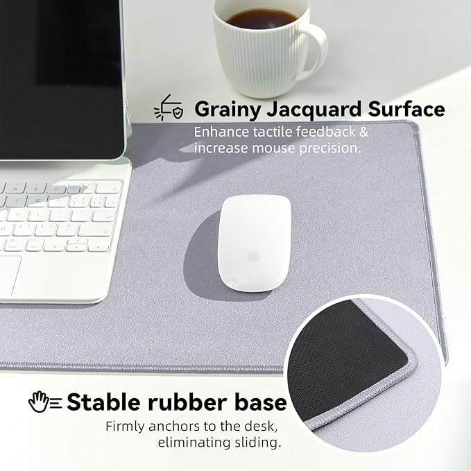 Waterproof Large Gaming Mouse Pad with Durable Stitched Edges, Non-Slip Rubber Base, Grainy Jacquard Mouse Mat Desk Pad for Home Office Gaming, 35.4''x15.7''x0.12'', Matte Light Gray