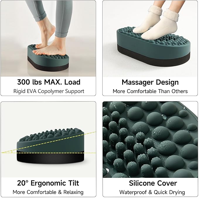 Foot Rest for Under Desk at Work, Home Office Foot Stool, Ottoman Foot Massager for Plantar Fasciitis Relief, Soft Silicone Footrests, Anti-Fatigue (Eucalyptus)