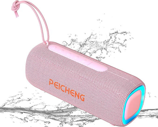 Bluetooth Speaker, Portable Wireless Clear Loud Stereo Sound IPX5 Waterproof with RGB Lights BT5.3 Long Playtime TWS Pairing,for Home Party Outdoor Beach,Great Gift Choice (Pink)