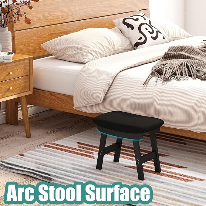 viewcare Small Ottoman Foot Rest, Black Foot Stool- Wooden Foot Stool for Living Room, Bedroom & Kitchen