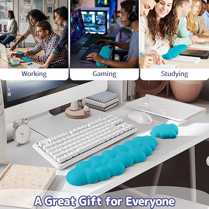 Sushret Cloud Wrist Rest Keyboard, Cloud Keyboard Wrist Pad Set with PU Leather Memory Foam, Cute Arm Rest for Palm Support, PC/Gaming Desk Accessories/Office Setup/Computer Hand Cushion - Scuba Blue