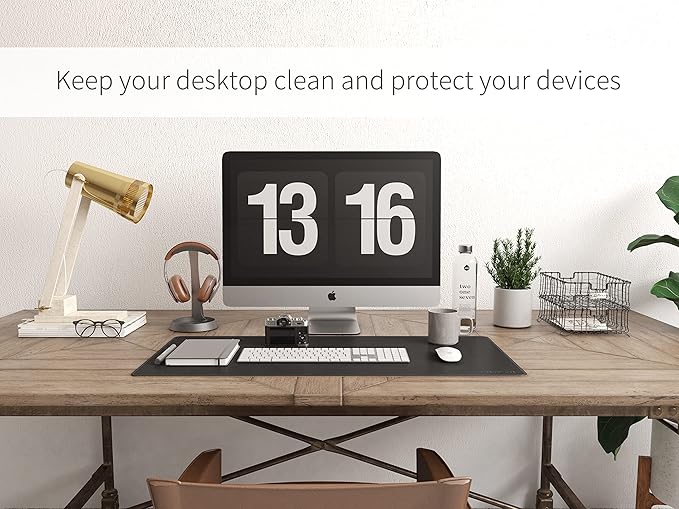 RENMTURE Dual-Sided Mouse Pad, Natural Cork & PU Leather Large Desk Pad for Office and Home Work, Desk Protector Non-Slip, Waterproof, Easy Clean (Black, 36"x17")