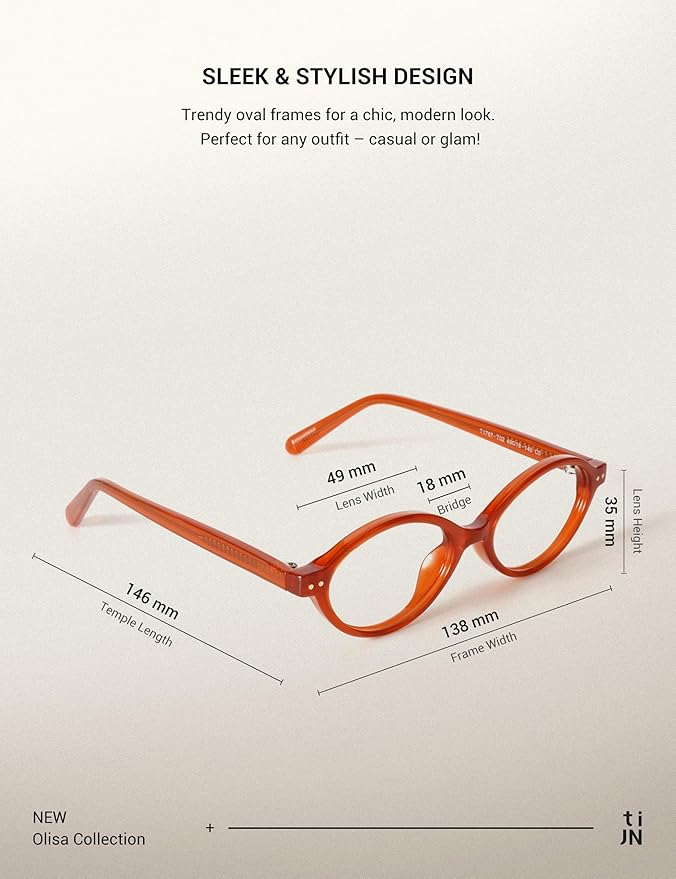 TIJN Olisa Blue Light Blocking Glasses for Women Men,Retro Oval Frame Bluelight Eyeglasses for Gaming/Computer/Screen