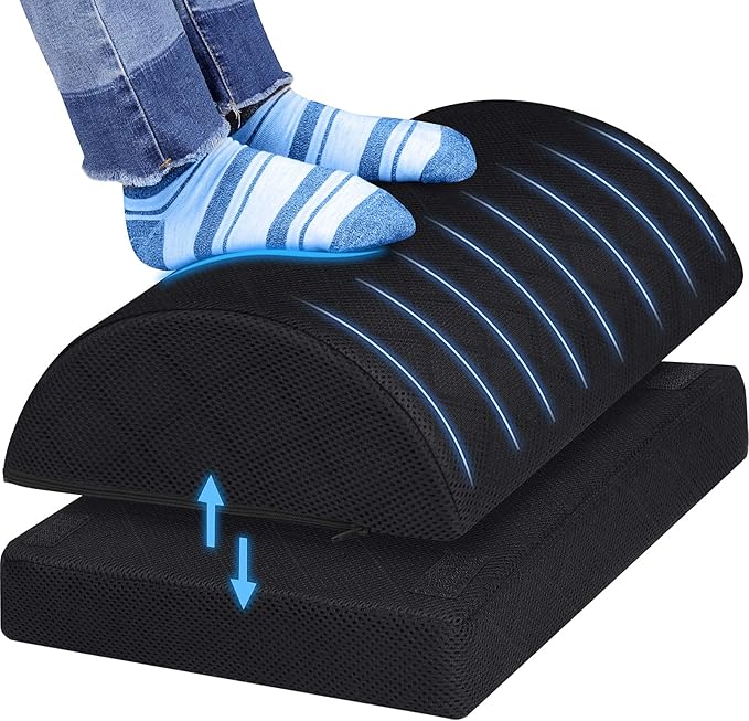 CushZone Foot Rest for Under Desk at Work Adjustable Foam for Office and Home, Office Desk Accessories，Comfortable Footrest with 2 Adjustable Heights，Back & Hip Pain Relief (Black-16.9 in)