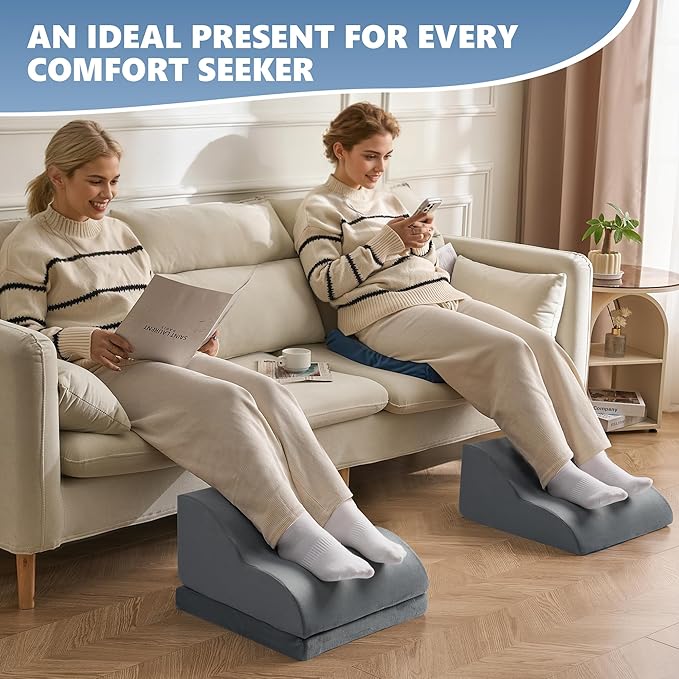 Removable & Washable Foot Rest for Under Desk, 2-Tier Adjustable Foot Stool for Office and Home, Ergonomic Footrest for Seating Comfort at Work/Study (Machine Washable Cover-Gray)
