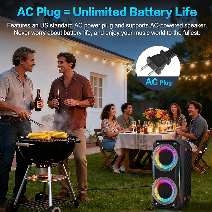 Bluetooth Speaker, 300W Peak Power Wireless Boombox Speakers with Deep Bass, Portable Loud Stereo Sound Large Subwoofer with Led Light Show for Party Outdoor Camping