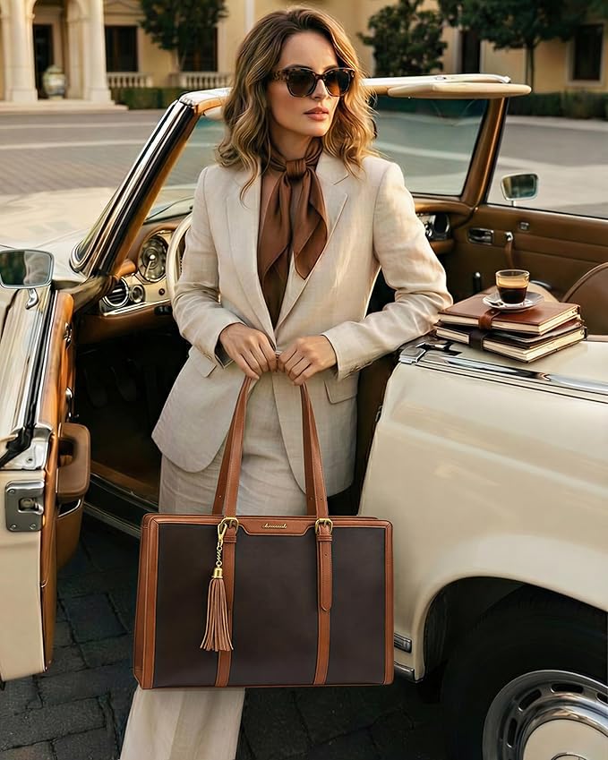 LOVEVOOK Laptop Bag for Women Vintage Leather Work Tote 15.6 inch Large Capacity Computer Bag with Clutch Purse for Teacher,Office,Casual