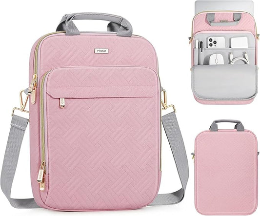 MoKo 13-14 in Puffer Laptop Sleeve Bag for 13-inch New Mac Air M5/Neo A18 Pro, 14-inch Mac Pro M5/M4/M3/M2/M1, 13.8“ Surface, Puffy Laptop Carrying Case with Handle & Shoulder Strap, Pink